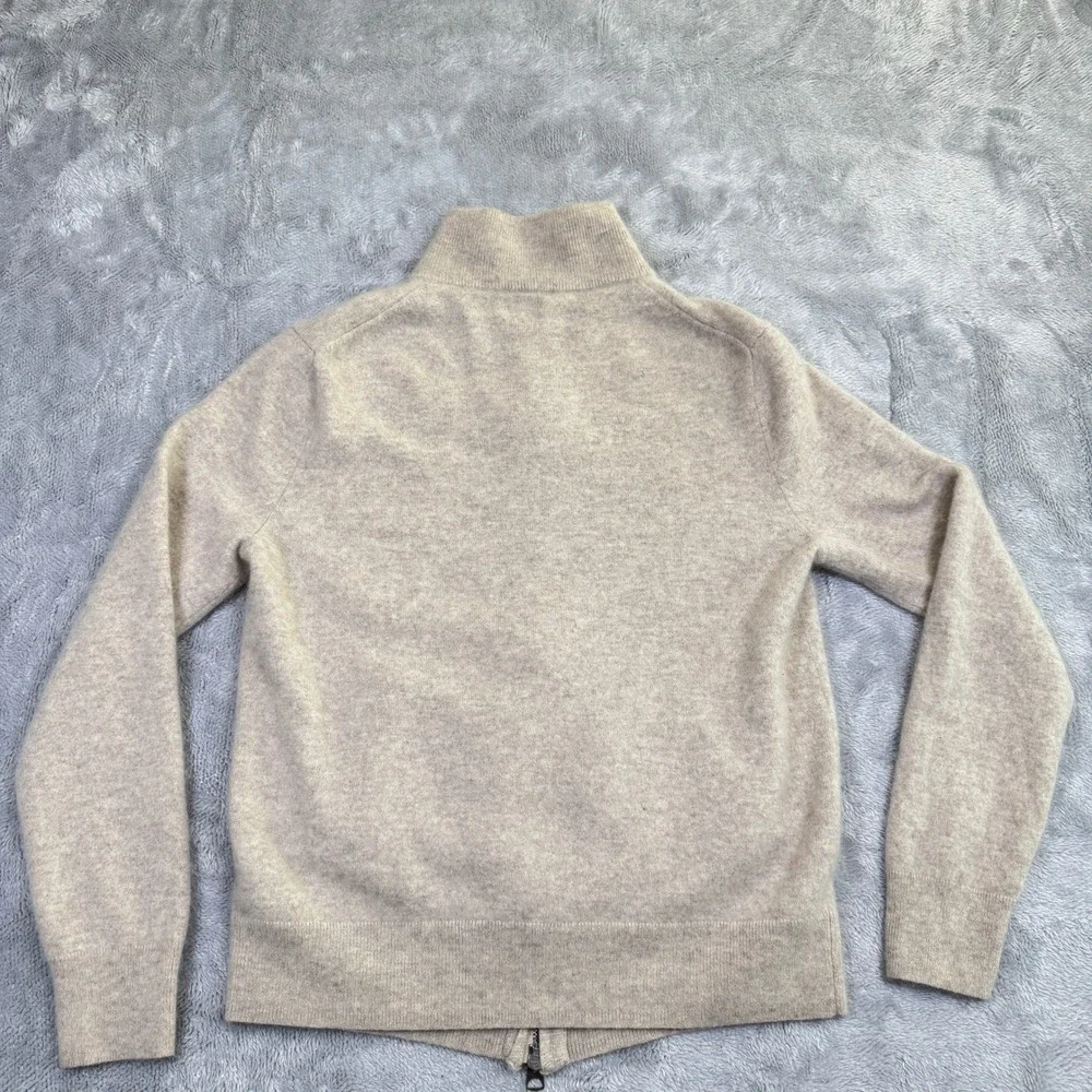 J Crew Sweater Mens Medium Beige 100% Cashmere Full Zip Up Preppy Quiet Luxury